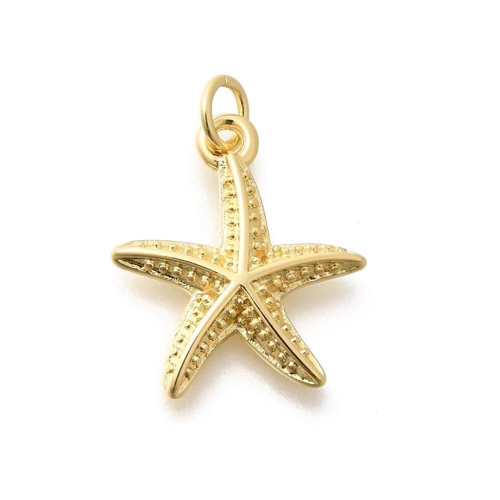 7297 10Pcs Cute Golden Starfish Charms with Jump Ring Brass Ocean Beach Sea